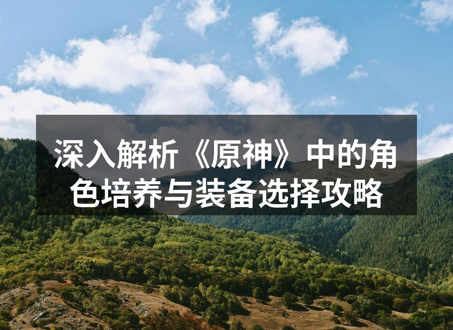 深入解析《原神》中的角色培养与装备选择攻略